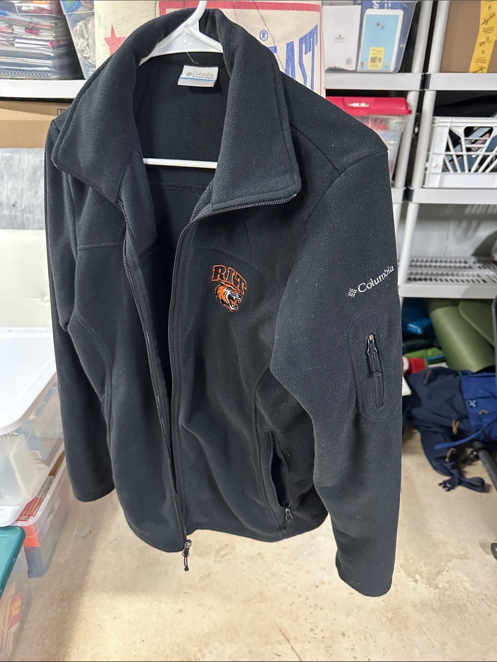 Columbia Black Lightweight Fleece Jacket with Orange RIT Tiger Patch